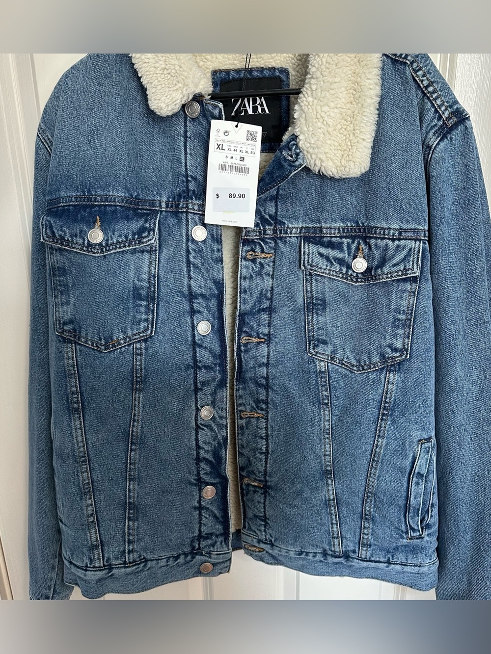 NWT Men’s ZARA Blue Denim Jacket with Cream Sherpa Collar